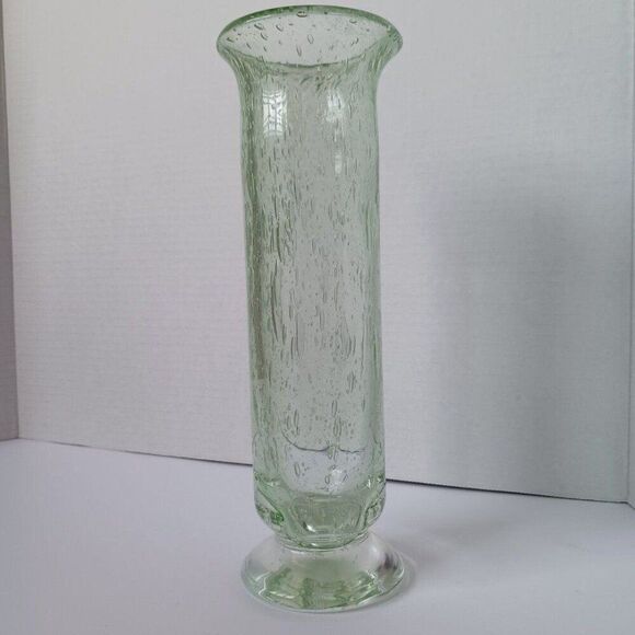 Vintage Green Blown Bubble Glass Vase - Picture 1 of 11